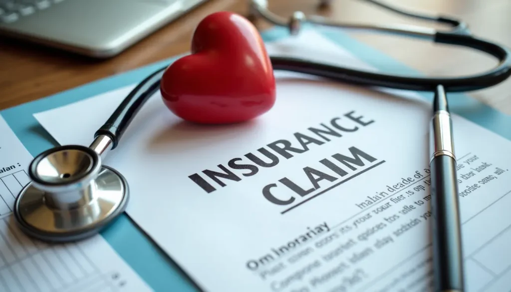 Heart attack insurance claim form concept