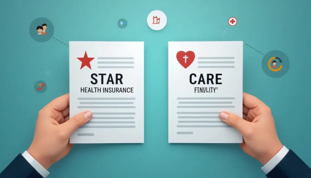 Professional comparison image showing two hands holding insurance documents labeled