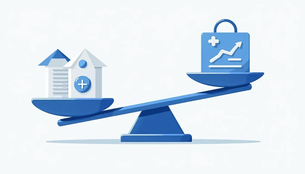 Illustration of a balance scale comparing Star Health Insurance vs Care Health Insurance