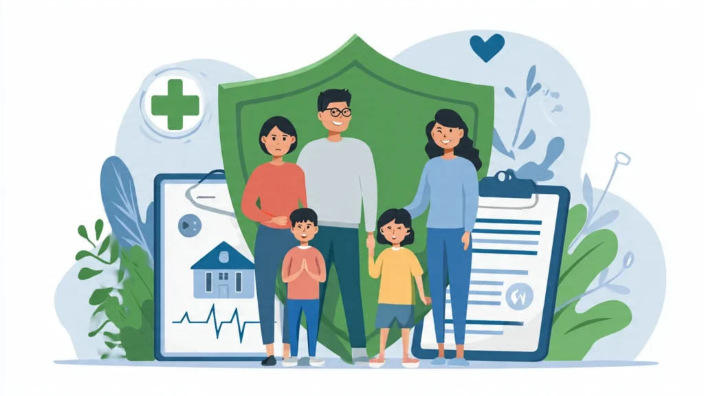 Illustration explaining family health insurance fundamentals and family floater health insurance in India