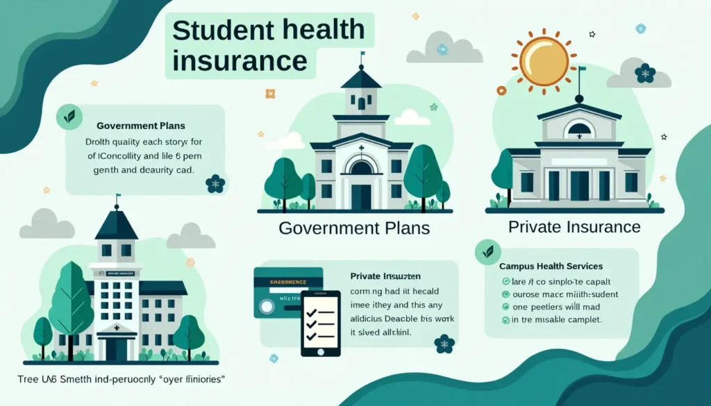 Different student health plan options available to college students including government and private insurance